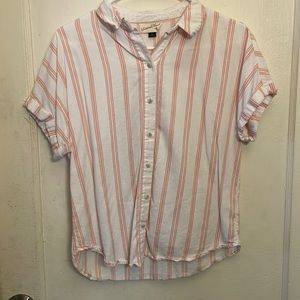 White Button up Shirt with Peach colored Stripes